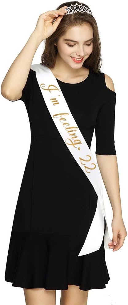 "I'm Feeling 22" Sash - 22nd Birthday Sash 22 Birthday Gifts Party Favors, Supplies and Decorations(White)