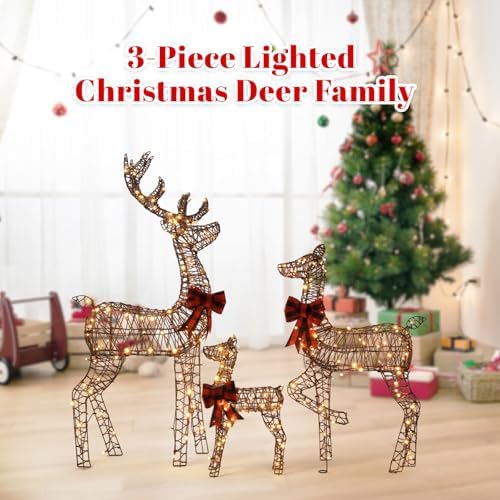 vingli 3 pack 5ft lighted reindeer set christmas, close-up detail