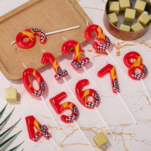 Racing Cars Themed Birthday Candle, Red Racing Car Lightning Number Candle Perfect Cake Toppers and Birthday Anniversary and Theme Party Decoration Supplies(Number 2)