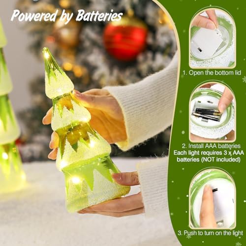 lewondr led glass christmas tree tabletop, snow cover showing dimensions