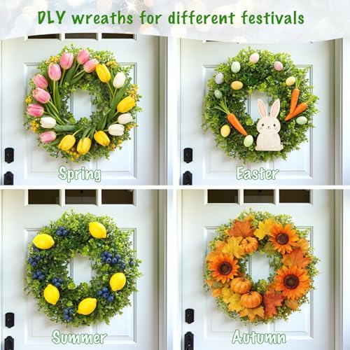 hiptree 18 inch boxwood wreath for front door,greenery, side view