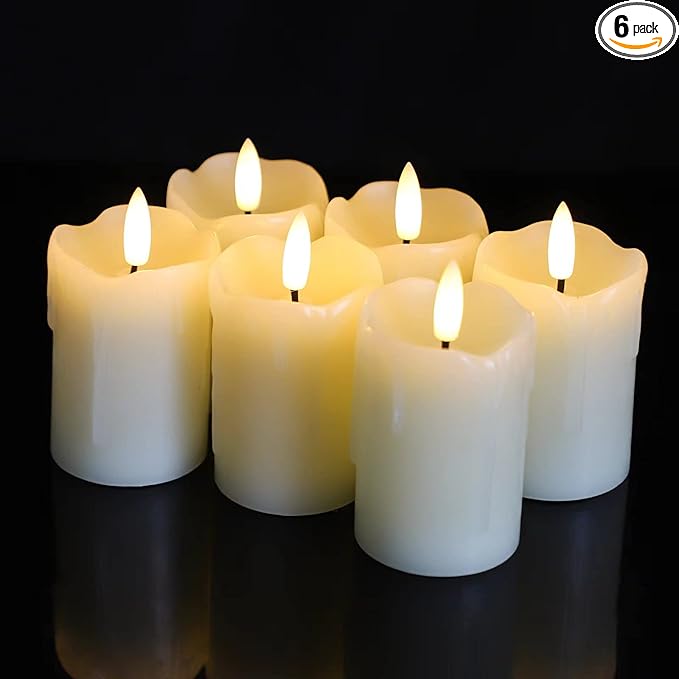 Lezonic Flameless Votive Candles Battery Operated with Remote and Timer, Pack of 6 (D:2" X H:3") LED Ivory White Long Lasting Flickering Wax Candles with Realistic 3D Flame