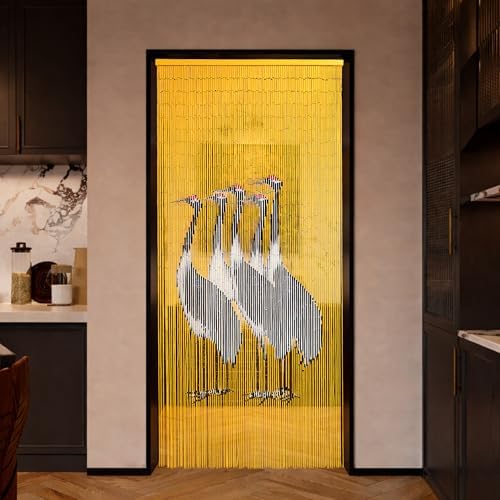 five cranes beaded bamboo curtain 35.4" x 78.7" on a desk or shelf