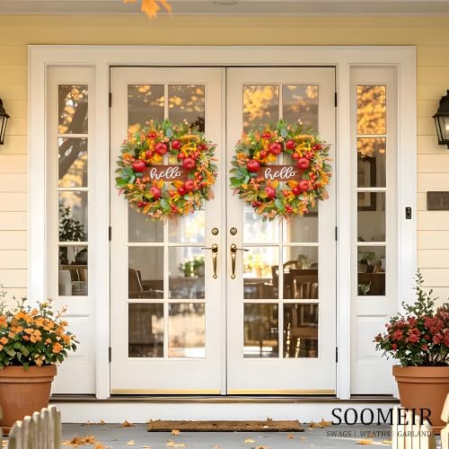 fall wreaths for front door 24 inch autumn showing dimensions