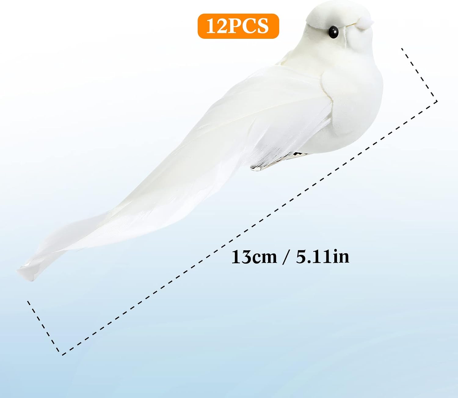 Threan 12 Pcs 5.11 Inch Artificial White Bird Bulk Small Feathered Doves Decor with Clips Love Fake Birds Craft White Ornaments Christmas Tree Home Garden Wedding Party DIY Decoration Wedding Party