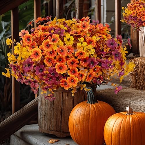 axylex artificial fall flowers outdoor fake mums (brownorangeyellow, view 9