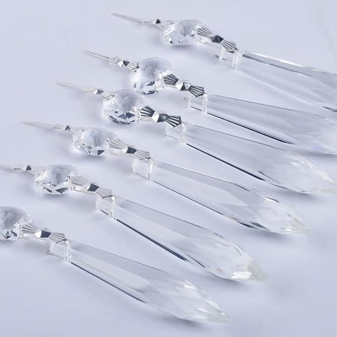 HDCRYSTALGIFTS 20Pcs Chandelier Icicle Crystal Prisms with Bead Crystals Lighting Lamp Replacement Parts (63mm, Clear)