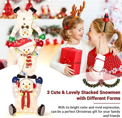 tangkula 5.6 ft lighted christmas stacked snowman, 3d, front angle view