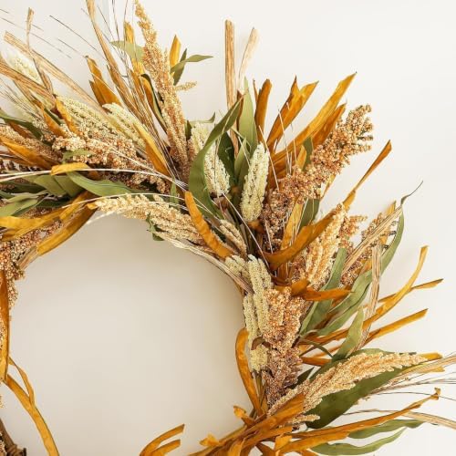 22in fall harvest grain wheat farmhouse wreaths for, front angle view