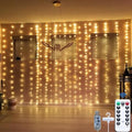 300LED Fairy Curtain Lights, 9.8x9.8Ft Warm White USB Plug in 8 Modes & Timer Christmas String Hanging Lights with Remote for Bedroom Indoor Outdoor Weddings Party Wall Decorations(Warm White)
