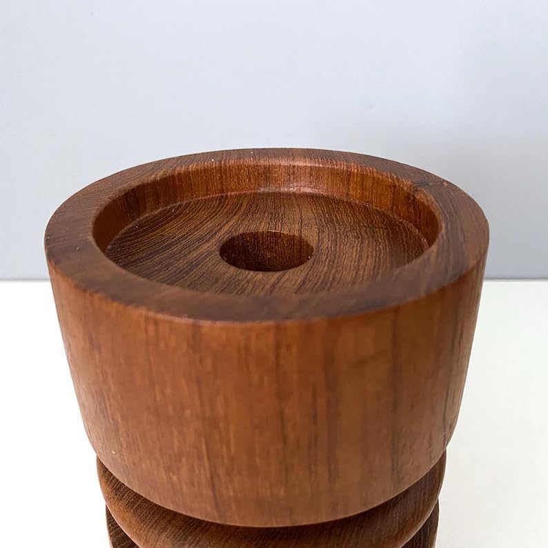 Mid-Century Modern Wooden Vase, Minimalist Sculptural Flower Holder, Natural Brown Wood Decorative Vase for Living Room Tabletop Bedroom Office, Handcrafted Round Vase