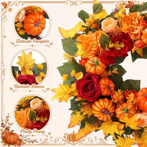 suncalla fall wreath for front door 20" autumn, close-up detail