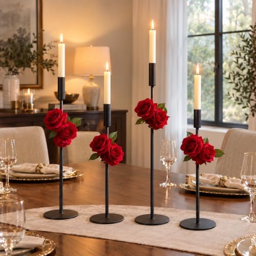 4 Pack Adjustable Tall Black Floor Candle Holders for Tables Event