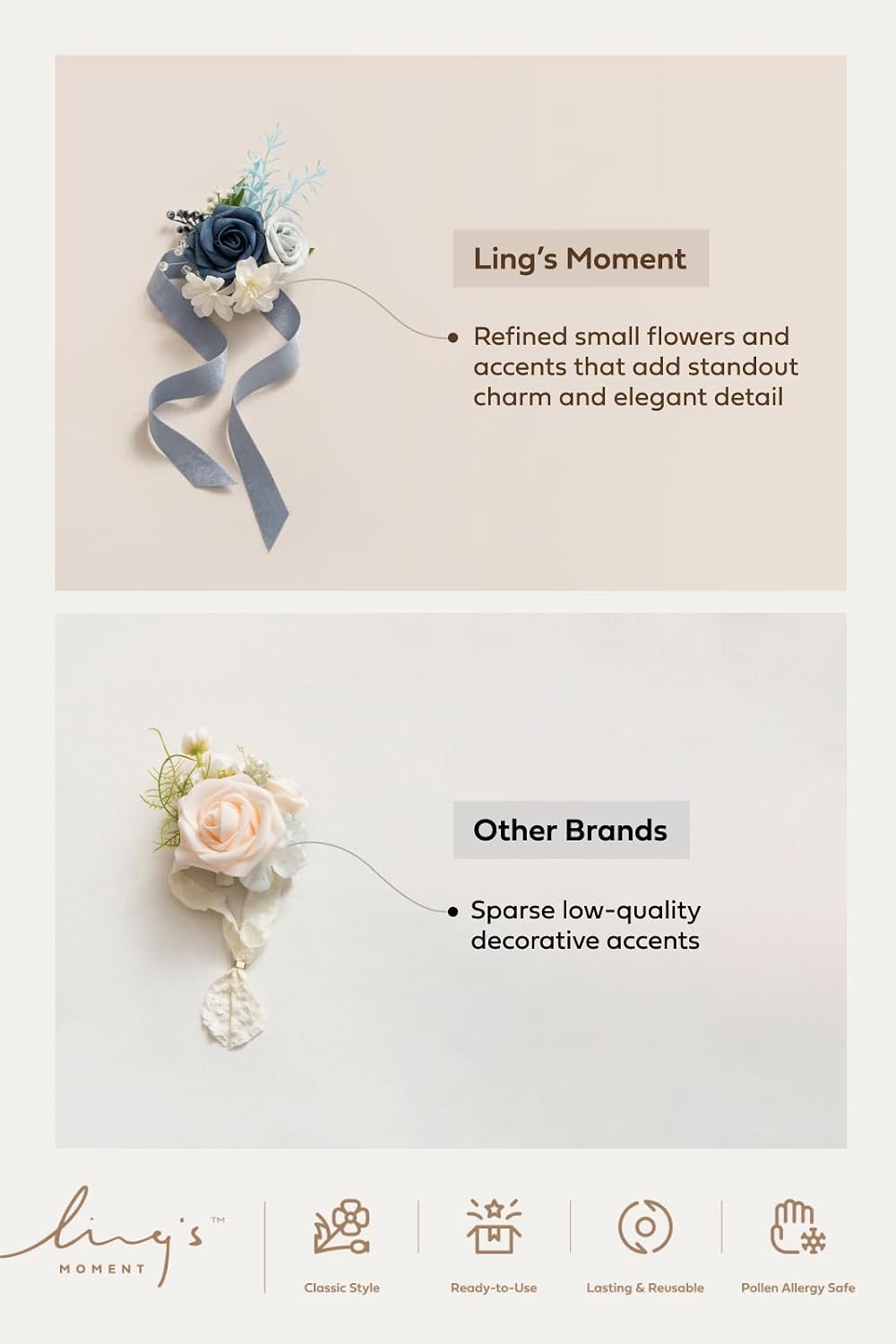 ling's moment 6pcs wrist corsage artificial flowers, black showing dimensions