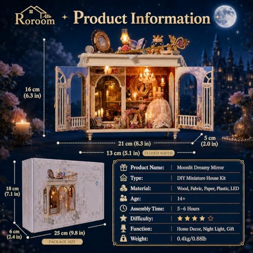 roroom diy miniature house kit, dreamy vanity room shown in use