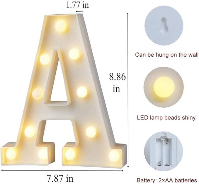 MUMUXI Marquee Light Up Letters Battery Powered LED Alphabet Lights for Party Wedding Birthday Christmas Home Bar Decoration Lighted Sign (A)