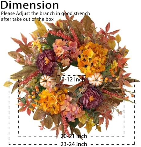 wanna-cul 24 inch fall harvest front door wreath, close-up detail