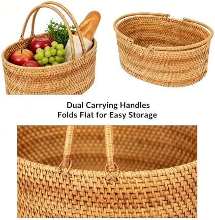 rattan picnic basket with handle, 12.6x9x5 in handwoven, package contents