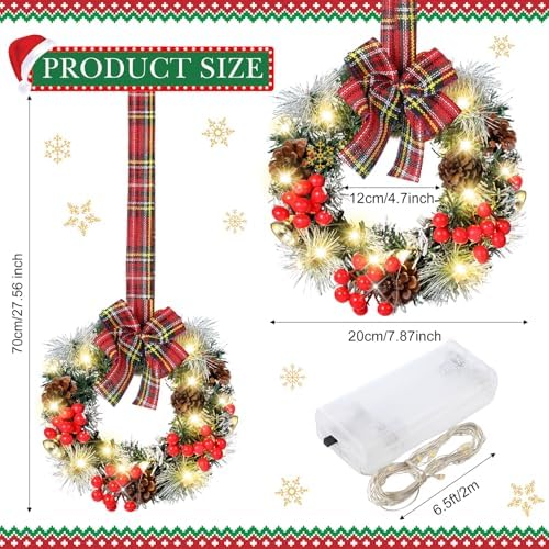 mini christmas cabinet wreath with lights, red black shown in use
