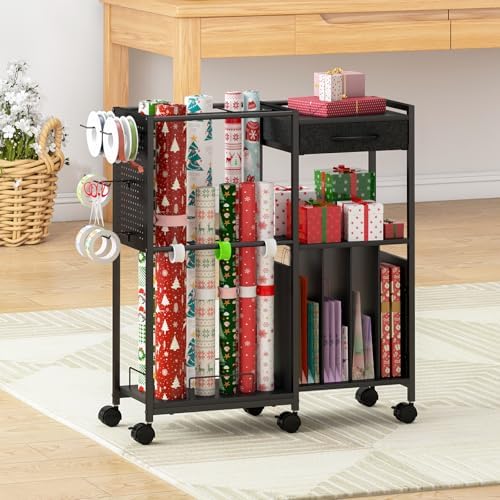 wrapping paper storage cart, rolling gift wrap station, view 9