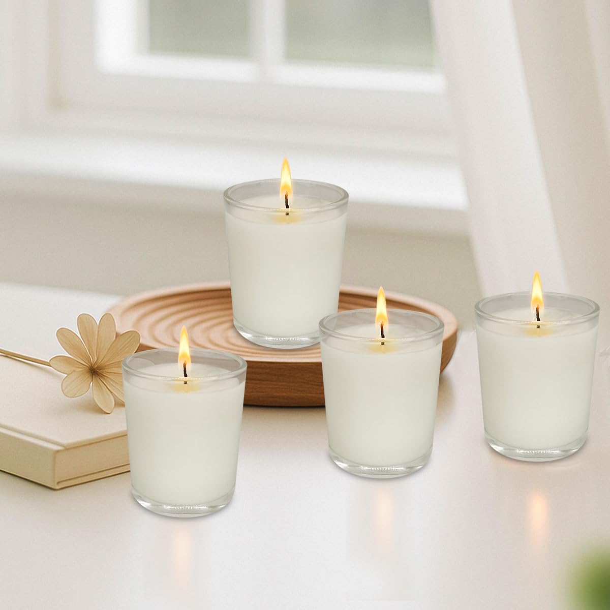 72 Pack White Unscented Clear Glass Filled Votive Candles, Hand Poured Wax Candle Ideal Gifts for Aromatherapy Spa Weddings Birthdays Holidays Party