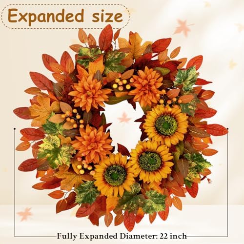 waipfaru fall wreaths for front door,22 inch autumn shown in use