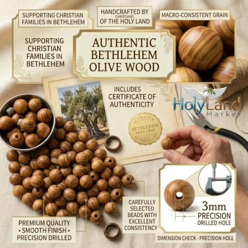 holy land market olive wood beads 10mm, 1000 on a desk or shelf