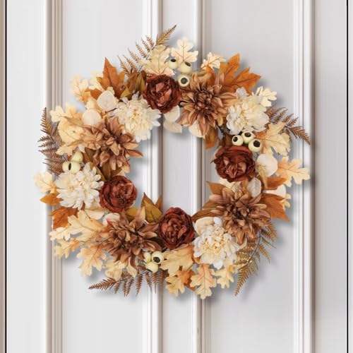 24 inch fall brown wreaths for front door on a desk or shelf