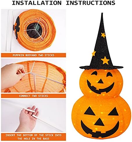 funpeny 3ft halloween collapsible pumpkin decorations, pre-lit light, close-up detail