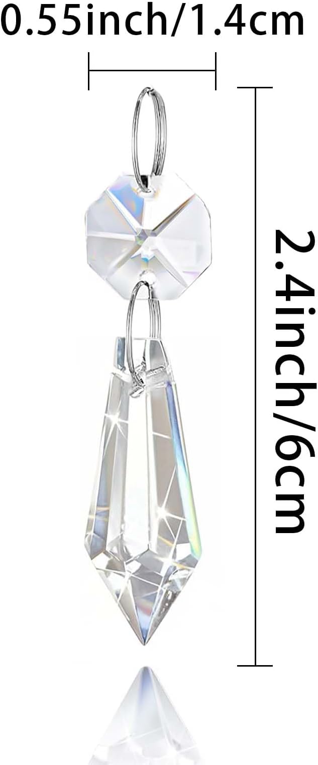 Premium Clear Crystal Glass Drops 2.4" - Multi-Purpose Hanging Prisms for Holiday Party/Home/Window Decoration/Chandelier Replacement Parts (16)