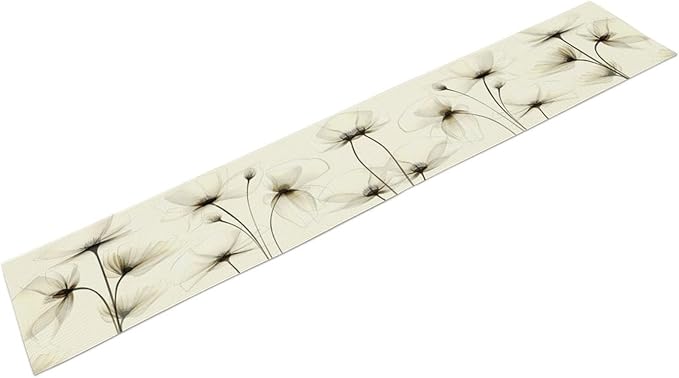 Abstract Floral Table Runner, Watercolor Transparent Beige Poppy Flowers Print Kitchen Dinning Table Runner for Indoor Outdoor Home Wedding Party Holiday, 13x120 Inch