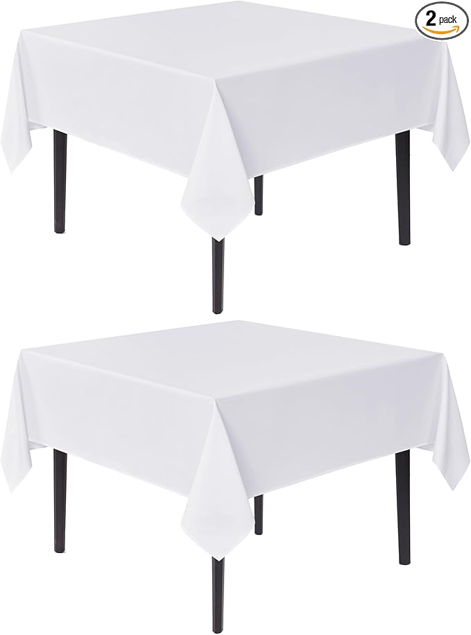 sancua White Square Tablecloths 54x54 Inch, 2 Pack - Fabric Table Cloth for Square or Round Tables, Washable Polyester Table Cover for Dinner, Holiday Party, Decorative Display Tables