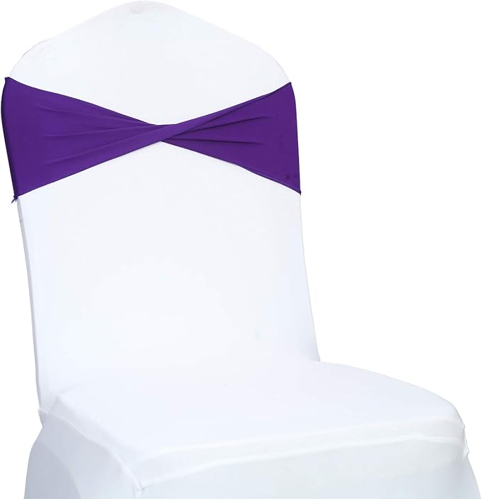 VDS Pack of 75 PCS | Purple | Spandex Chair Sashes Bows Without Buckle | Stretch Elastic Banquet Universal Folding Chair Band Tie with for Wedding Party Conference Celebration Event Decoration