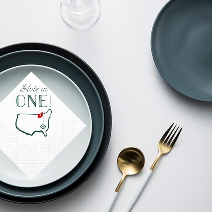 Golf Cocktail Napkins, 100 Pack Hole in One First Birthday Golf Themed Paper Disposable Cocktail Beverage Napkins for Baby 1st Hole In One Birthday Decorations 2-Ply, 5x5 Inches (Hole in One)