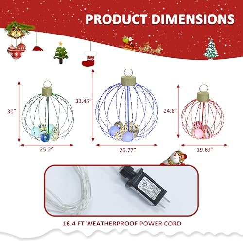 yardenaler outdoor christmas decorations, set of 3 lighted shown in use