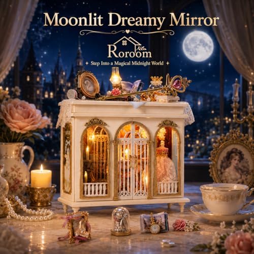 roroom diy miniature house kit, dreamy vanity room, close-up detail