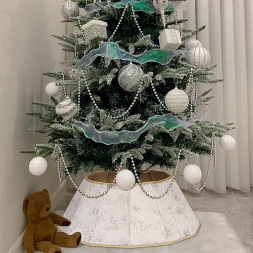 Blissun Fabric Christmas Tree Collar, Xmas Tree Ring, Willow Christmas Tree Skirt for Christmas Tree Decorations (Concrete Beige)