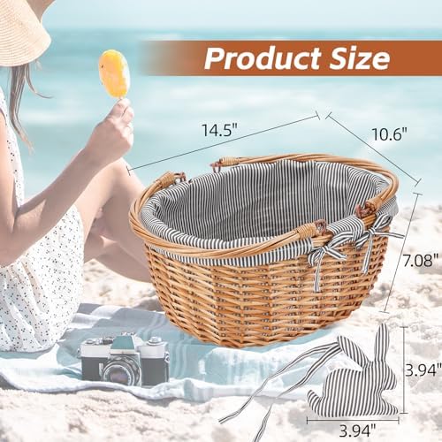 good gain picnic basket with folded handles,wicker empty shown in use