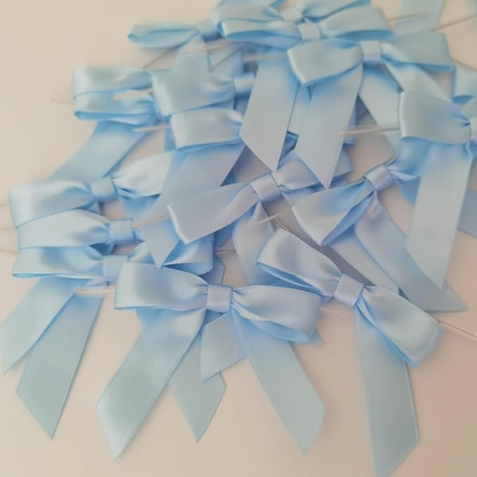 50pcs 2-1/2" Light Blue Satin Ribbon Bows with Twist Ties for Gift Wrapping Packing Christmas Decoration(Lt.Blue)