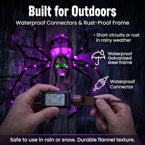 52" halloween giant skull face spider, lighted outdoor, close-up detail