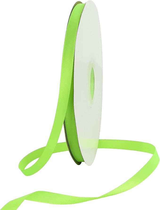 TONIFUL 3/8 Inch x 100yds Fluorescent Apple Green Satin Ribbon Thin Solid Fabric Ribbons Roll for Gift Wrapping Floral Hair Balloons Craft Sewing Party Wedding Decoration Valentine's Day Halloween