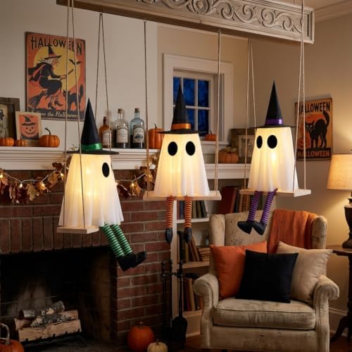 halloween swinging ghost outdoor decor, spooky hanging ghosts, view 9