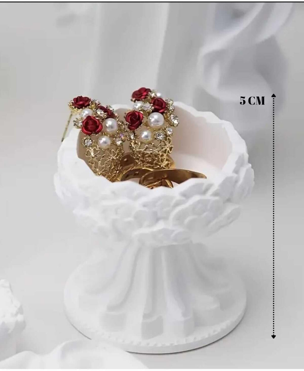 2 Piece Decorative Footed Candle Holder Jewelry Bowl Stone Composite - Black