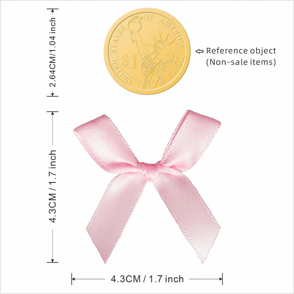 60pcs 1.7" Mini Pink Ribbon Bows Decor – Small DIY Satin Bows for Crafts, Little Bows for Gift Wrapping, Tiny Bow Stickers for Scrapbook Treats Balloon Cake Hairstyle Candle Decorations