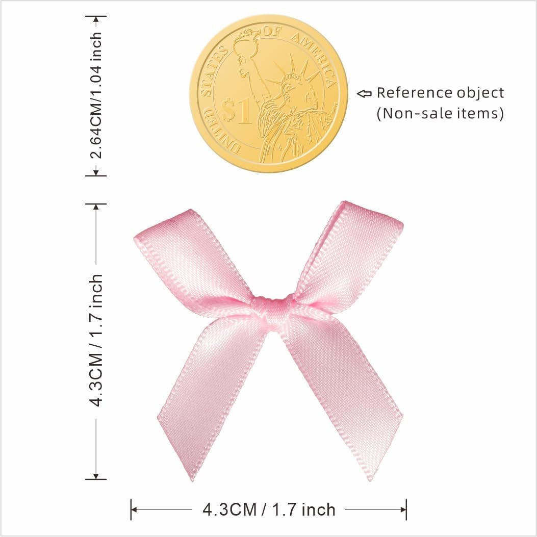 60pcs 1.7" Mini Pink Ribbon Bows Decor – Small DIY Satin Bows for Crafts, Little Bows for Gift Wrapping, Tiny Bow Stickers for Scrapbook Treats Balloon Cake Hairstyle Candle Decorations