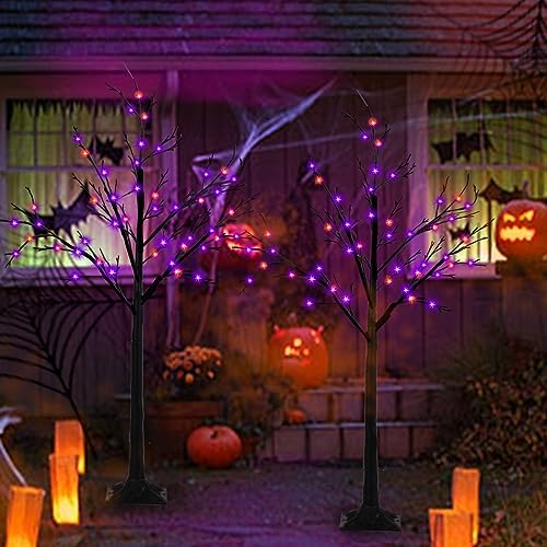 4ft lighted black halloween tree with 96 led, front angle view