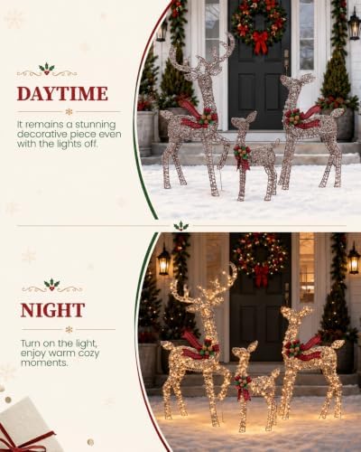 navine 4.85ft 3-piece large lighted christmas deer family, front angle view