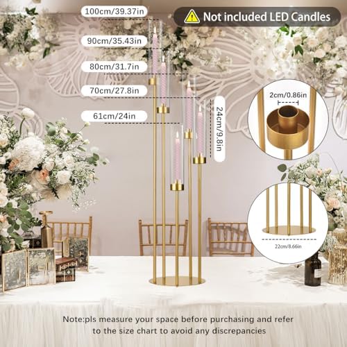 2PCS Floor Candle Holders for Wedding,Tall Acrylic Candelabra Centerpiece | 5 Arm Tables Candelabra for Party Christmas Concert,Fit LED Candle prom entrance decorations candelabros navideños