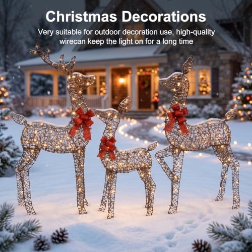 5ft brown rattan deer family set, 160 leds showing dimensions