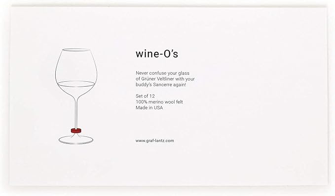 Graf Lantz - Wine-O's Merino Wool Wine Glass Charms (Rainbow) 12 Count - Drink Markers with Note Card - Reusable - 12 Colors - Boho Style - Home Decor, Party Favors & Vacation Essentials - 5mm Felt